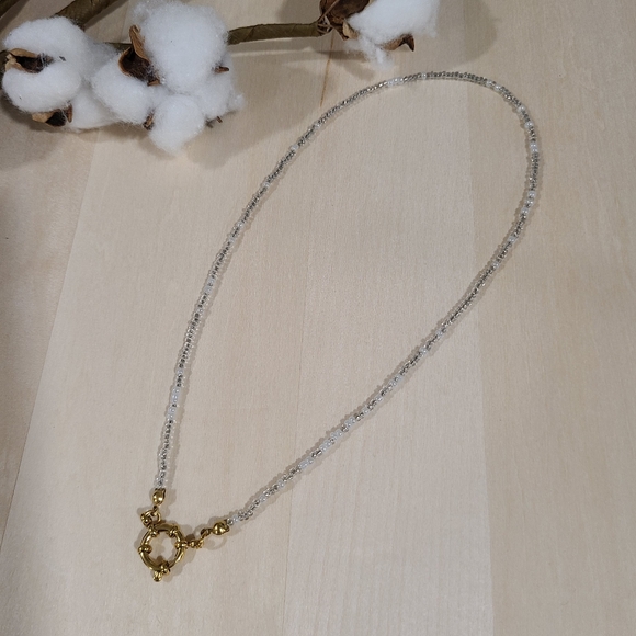 🩶🤍NEW🩶🤍 PRETTY!! SS 3MM Glass Bead Anchor Necklace in GREY,SILVER, &WHITE - Picture 6 of 13